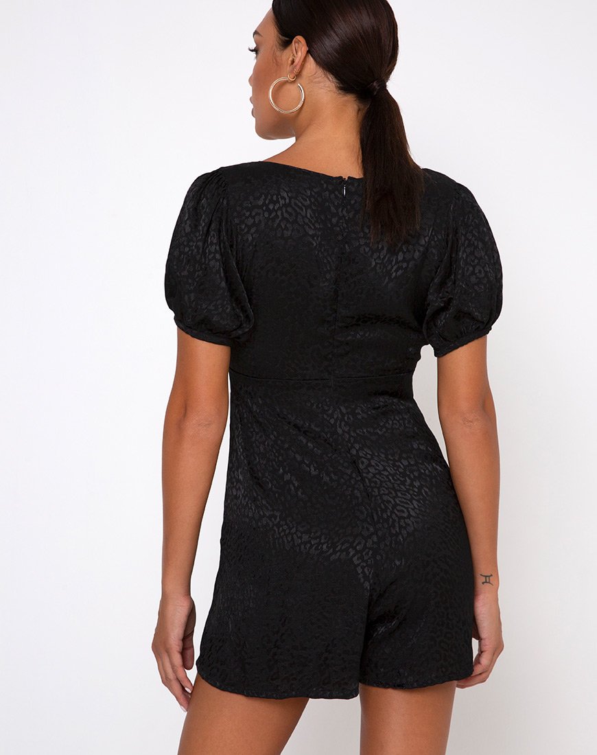 Monali Playsuit aus Satin Gepard Schwarz
