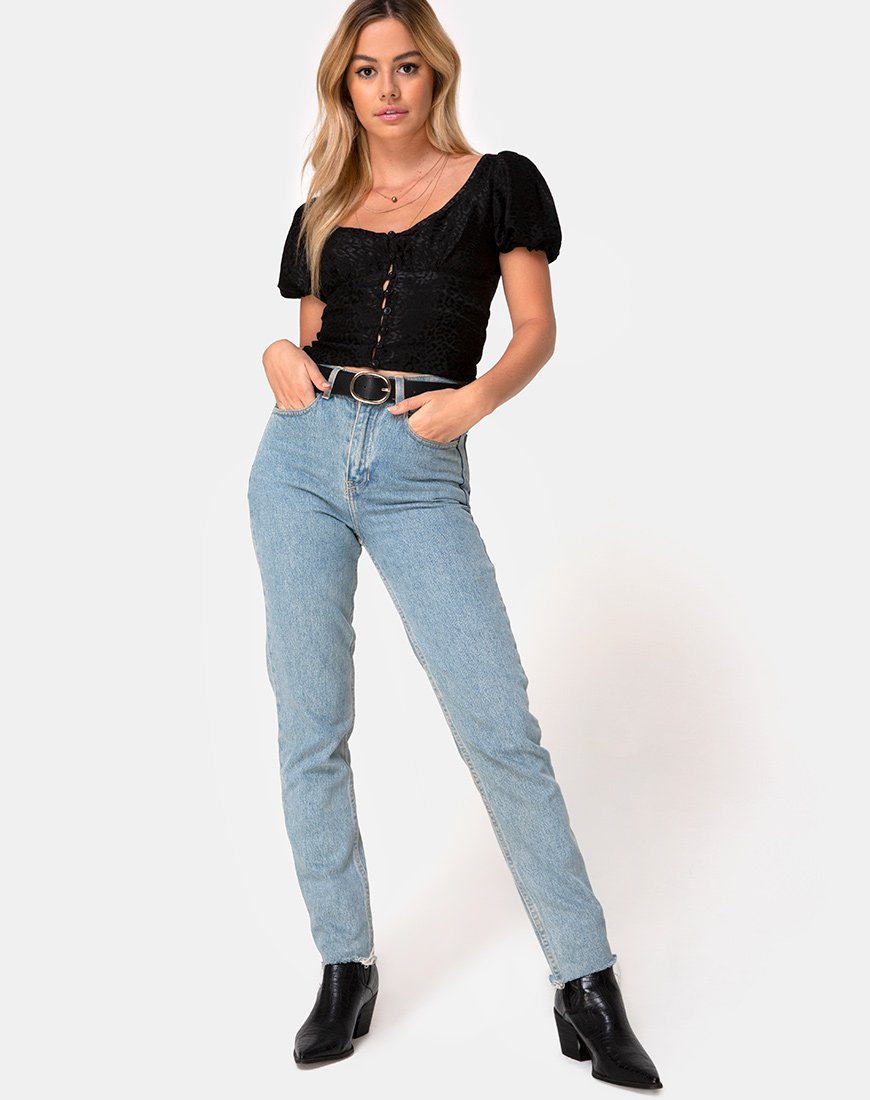 Image von Monda Top aus Satin Cheetah Black