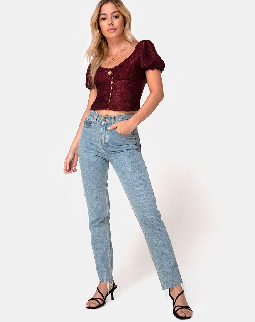 Bild von Monda Top aus Satin Cheetah Burgundy