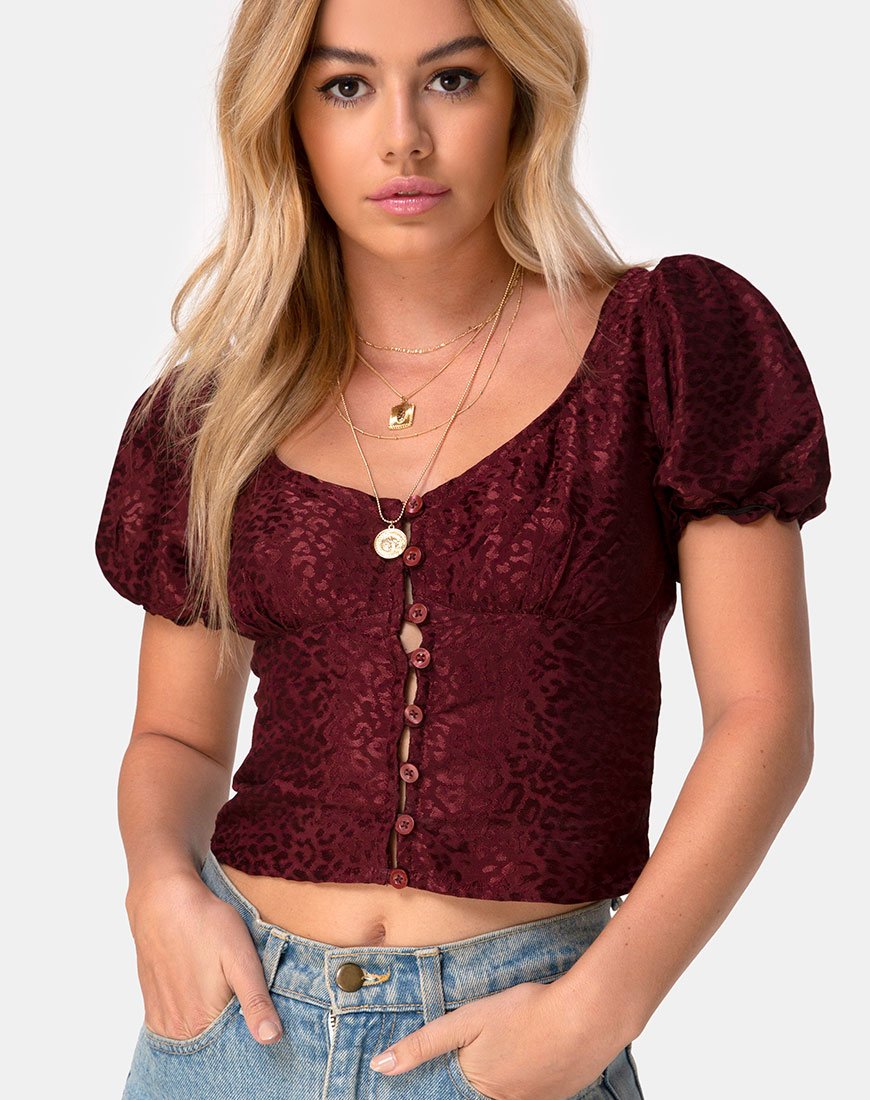Monda Oberteil aus Satin Cheetah Burgundy