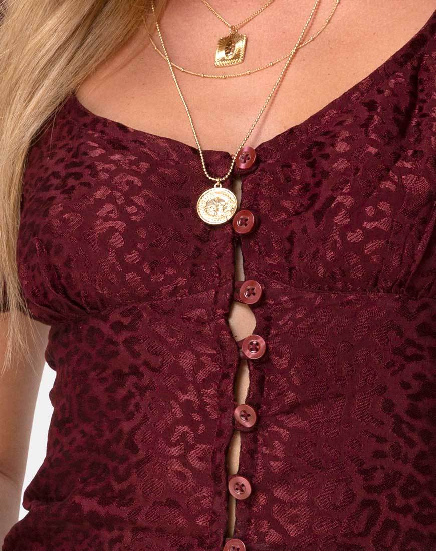Monda Oberteil aus Satin Cheetah Burgundy
