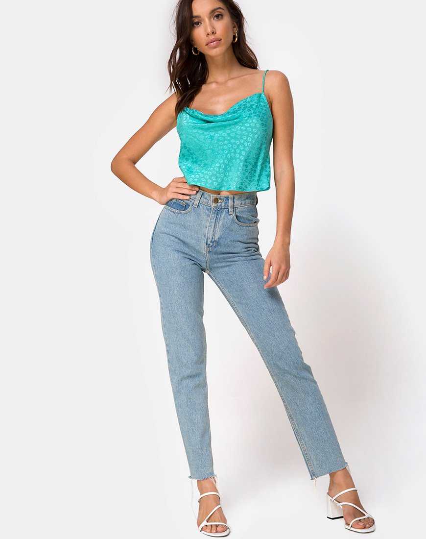 Image of Mordes Top in Satin Ditsy Rose Blau