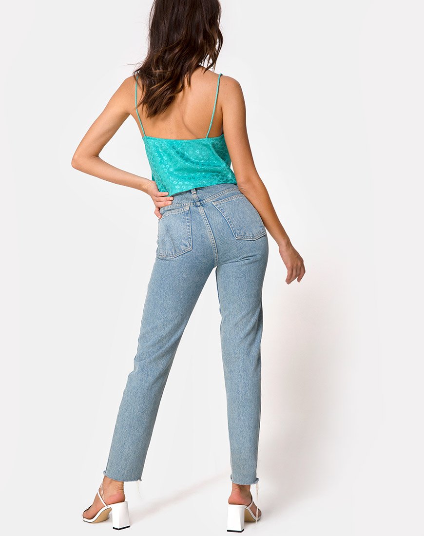 Image of Mordes Top in Satin Ditsy Rose Blau