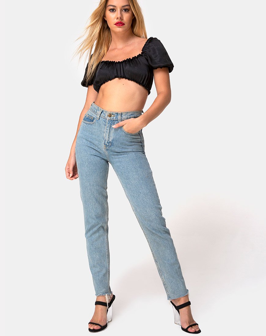 Image of Morgan Crop Top aus Satin Schwarz