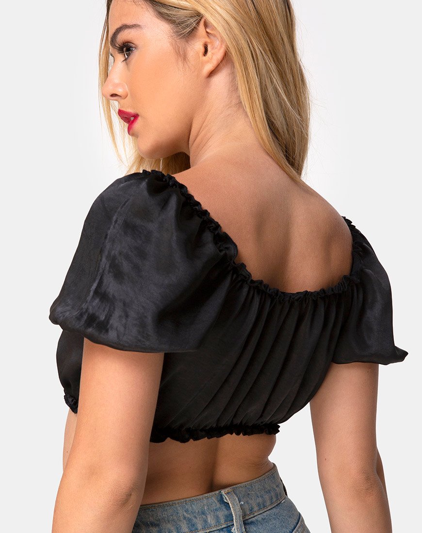 Image of Morgan Crop Top aus Satin Schwarz