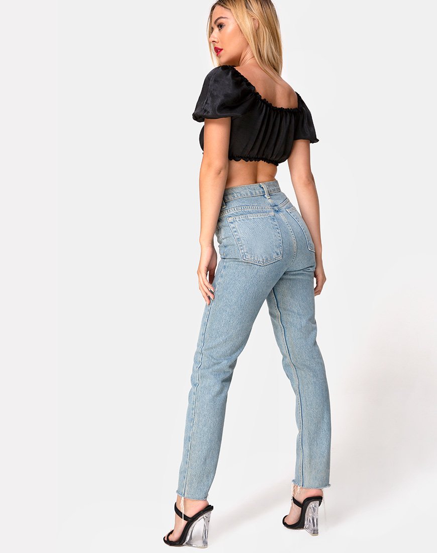 Image of Morgan Crop Top aus Satin Schwarz
