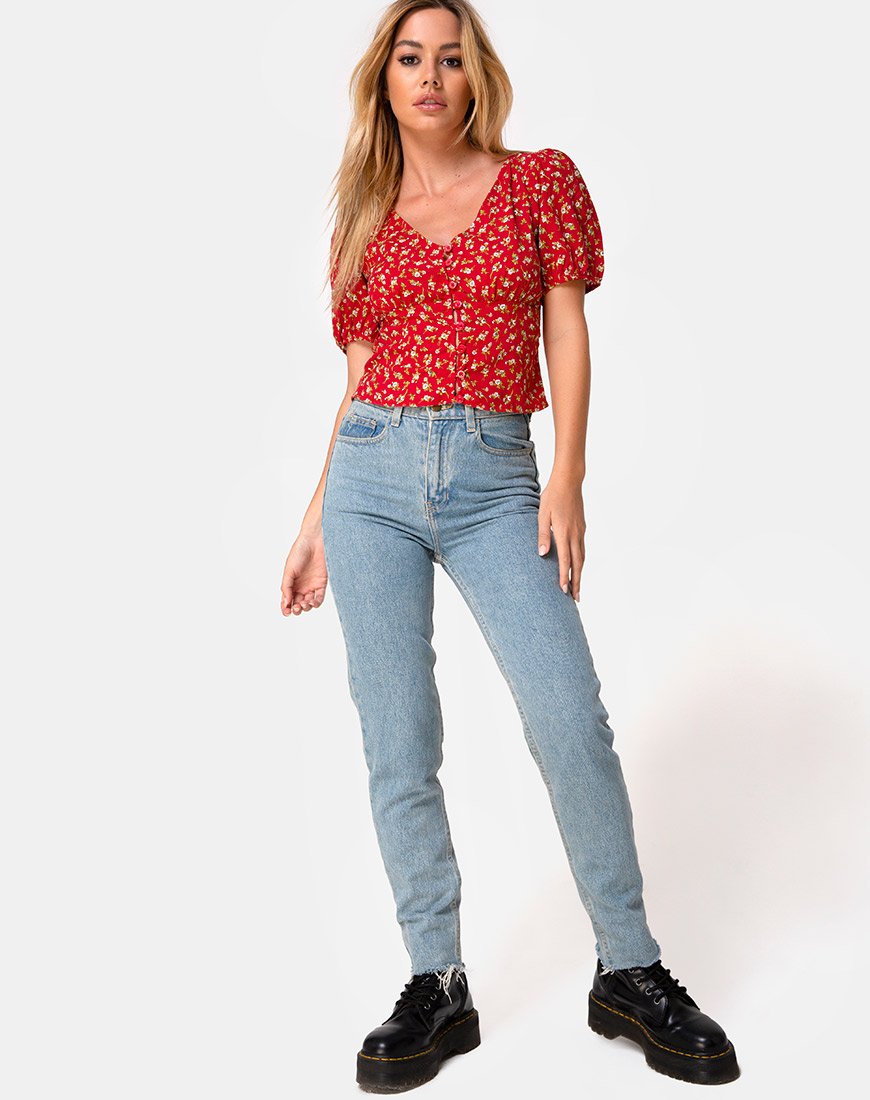 Bild von Moria Top in Falling For You Floral Rot