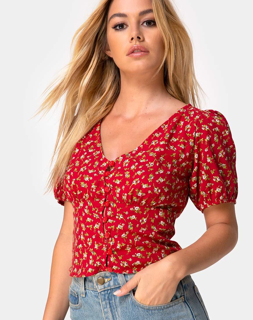 Bild von Moria Top in Falling For You Floral Rot