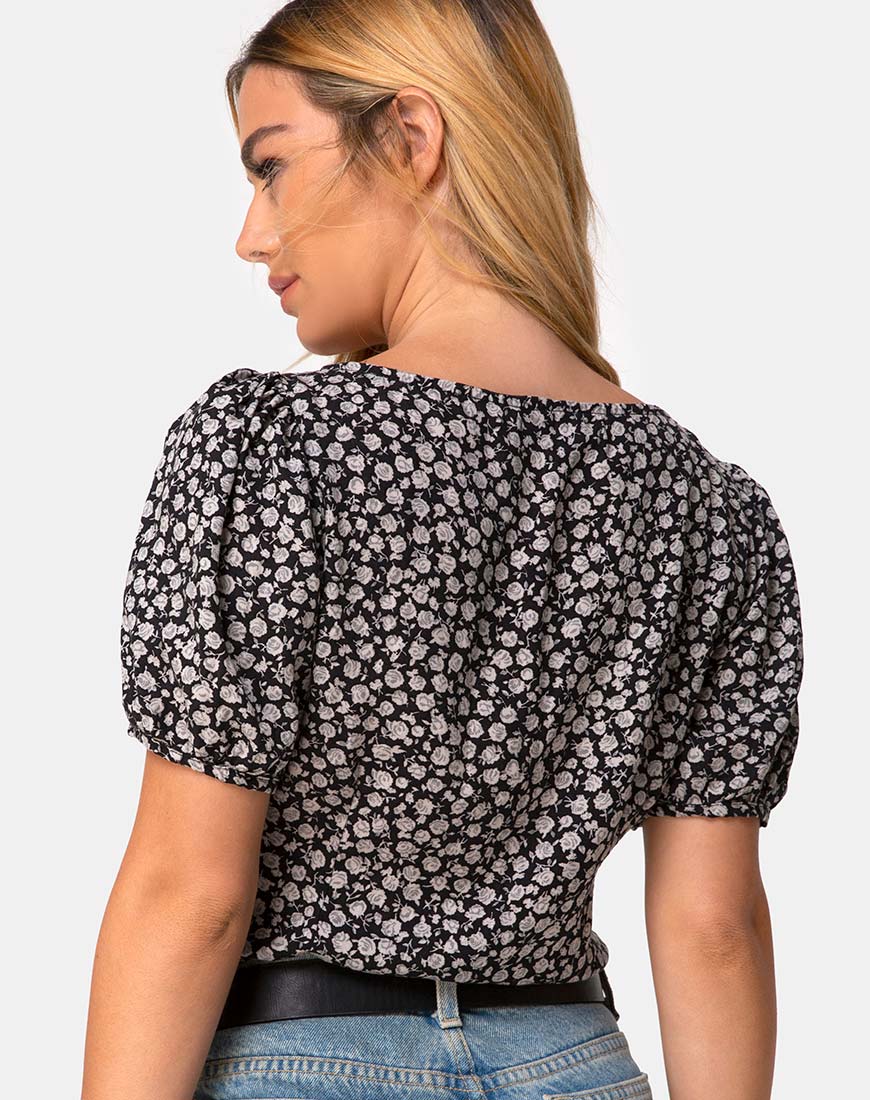 Moria Top in Ditsy Rose Schwarz