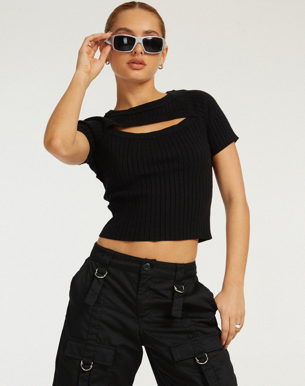 Morsche Cut Out Crop Top in Schwarz