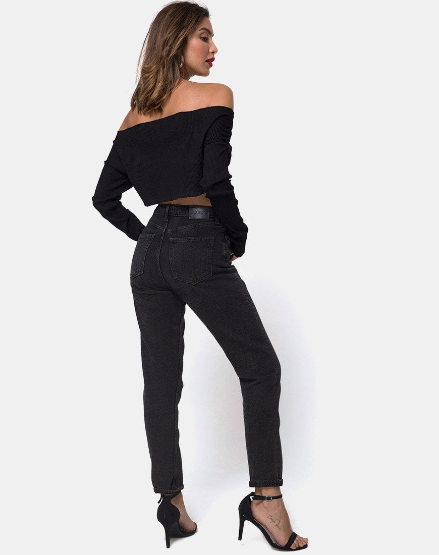 Image of Moss Crop-Pullover aus schwarzer Rippe
