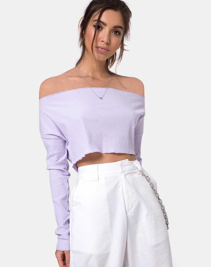 Moss Crop-Pullover aus fliederfarbener Rippe
