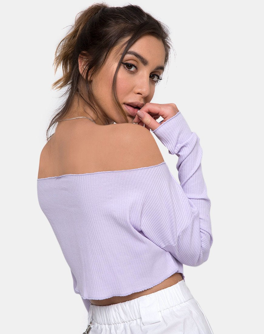 Moss Crop-Pullover aus fliederfarbener Rippe