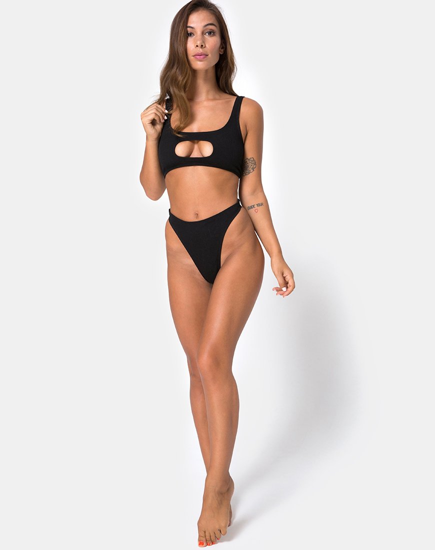 Mozu Bikini-Unterteil in Rippe Schwarz