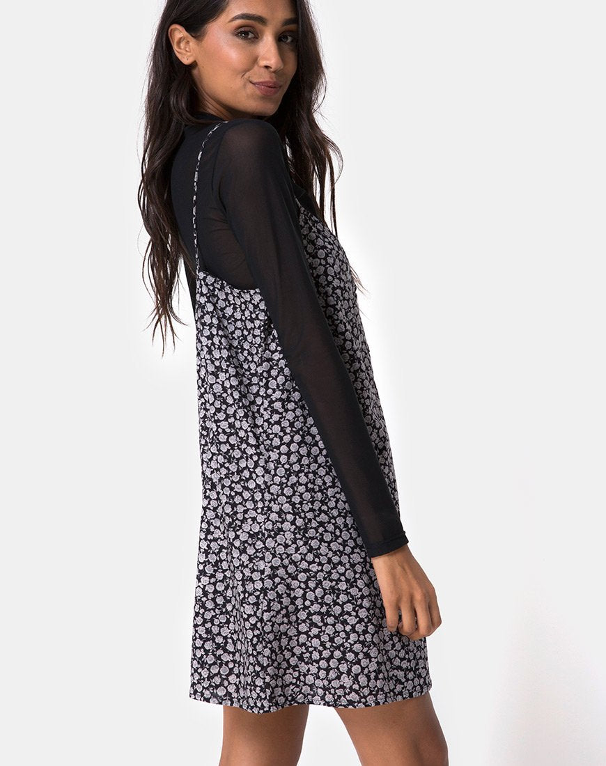 Sanna Slip Dress in Ditsy Rose Schwarz
