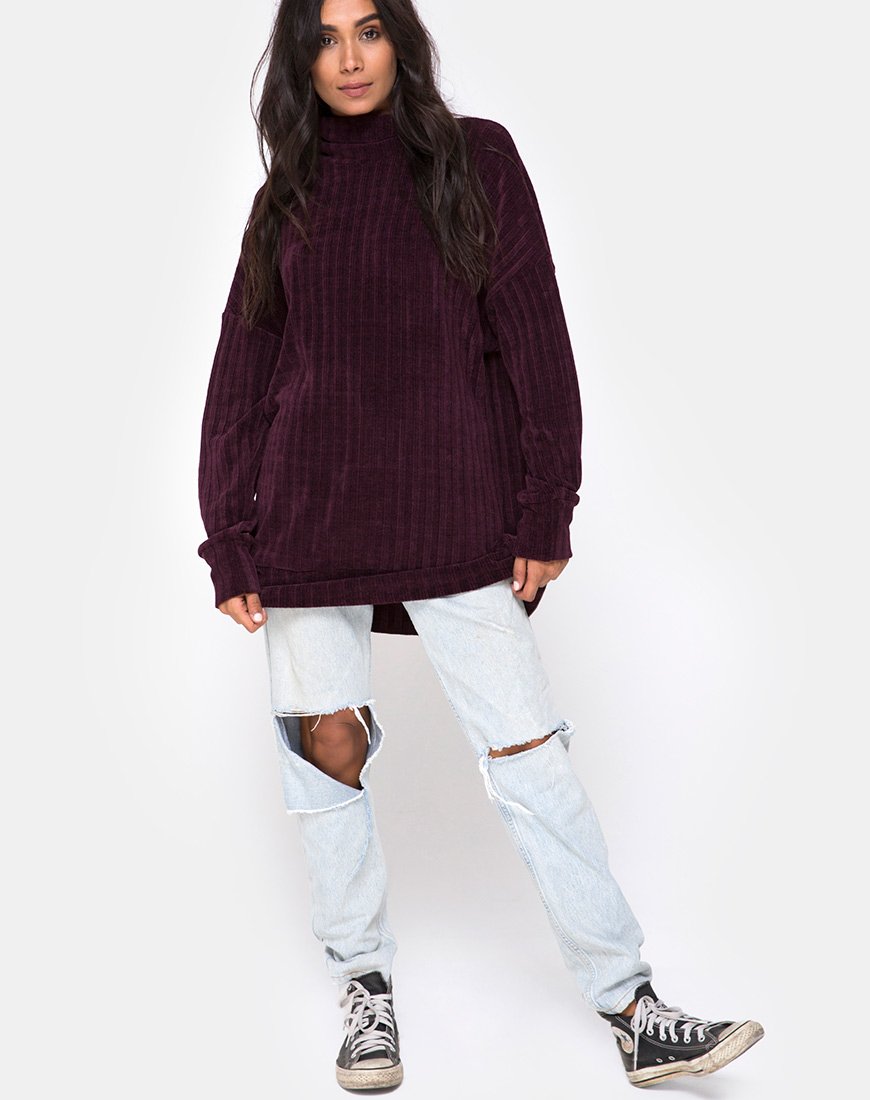 Image of Neve Oversize-Pulloverkleid aus Chenille Pflaume