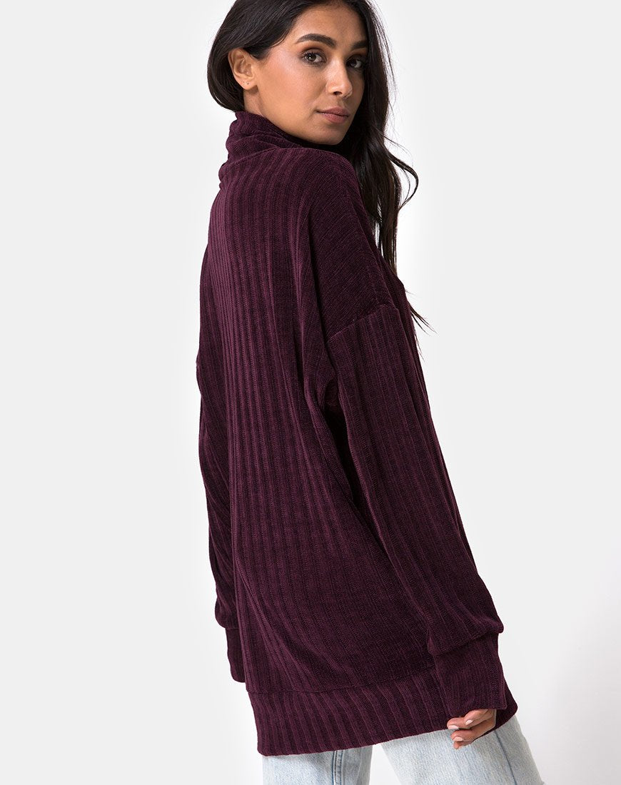 Image of Neve Oversize-Pulloverkleid aus Chenille Pflaume