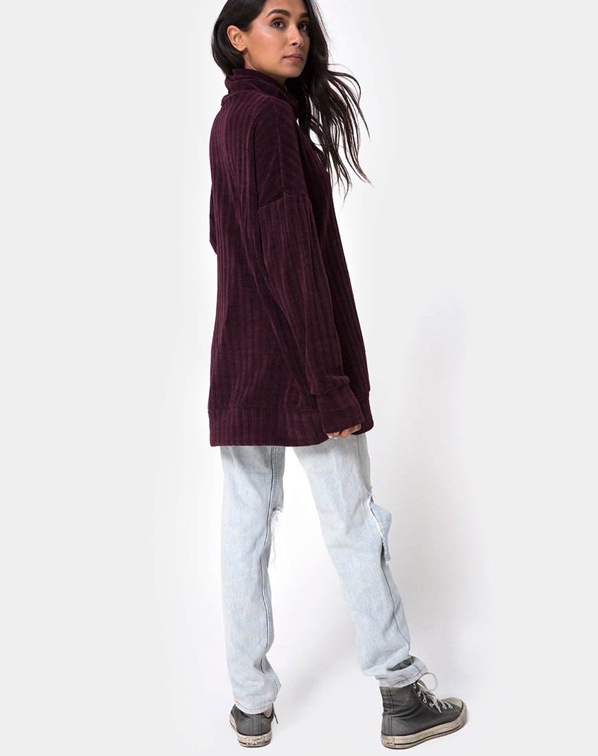 Image of Neve Oversize-Pulloverkleid aus Chenille Pflaume