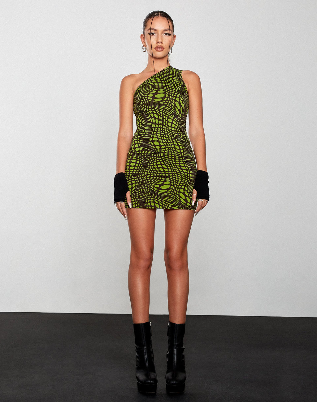 Nelvia Bodycon-Kleid in Polka-Optik Grün