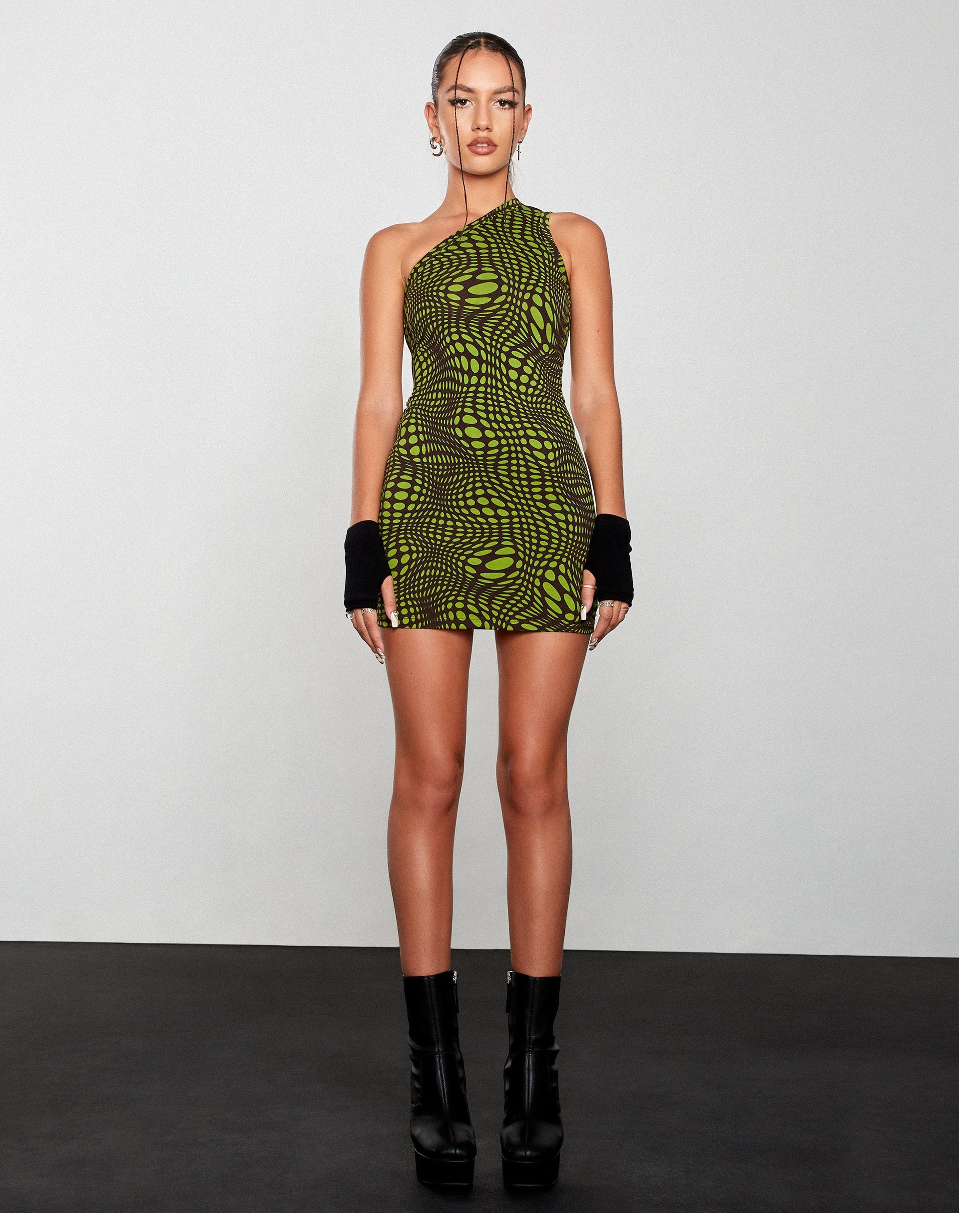 Image of Nelvia Bodycon Kleid in Polka-Optik Grün