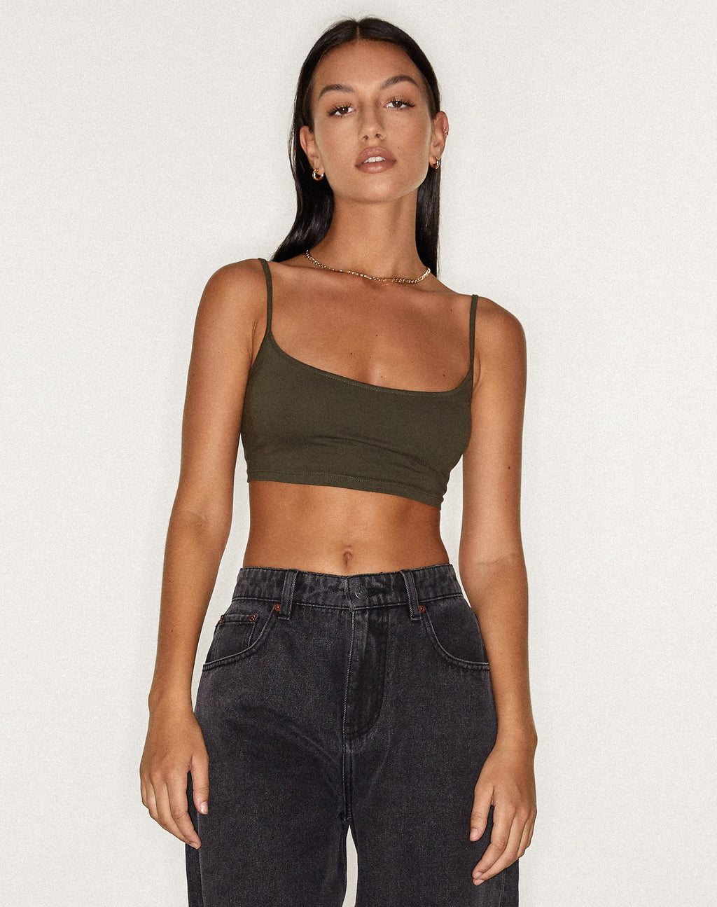 Keenan Crop Top aus Lycra Olive