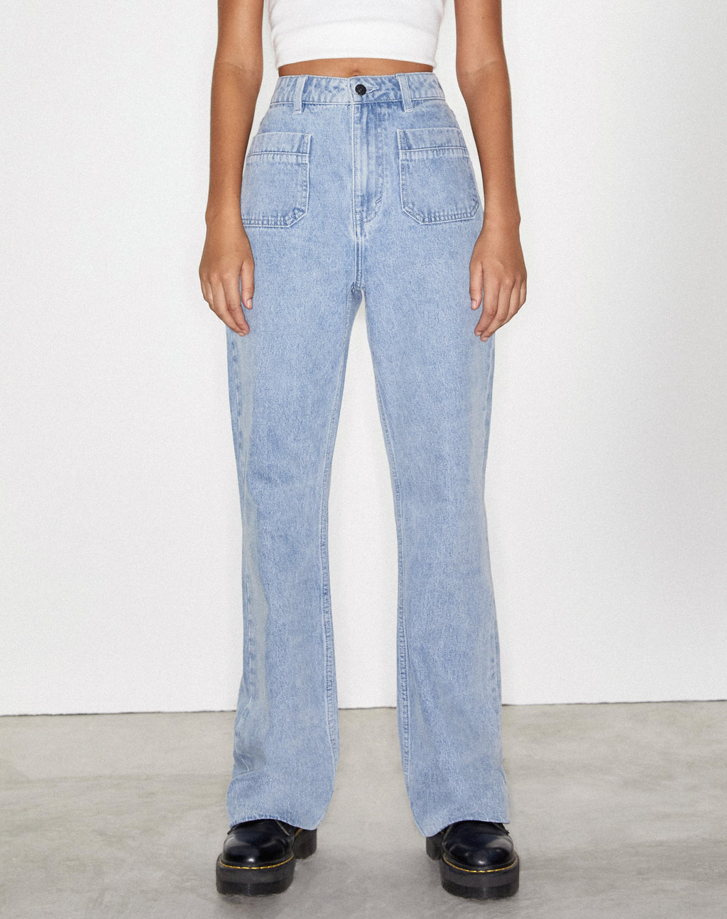 Retro Pocket Flare Jeans in superleichter Waschung