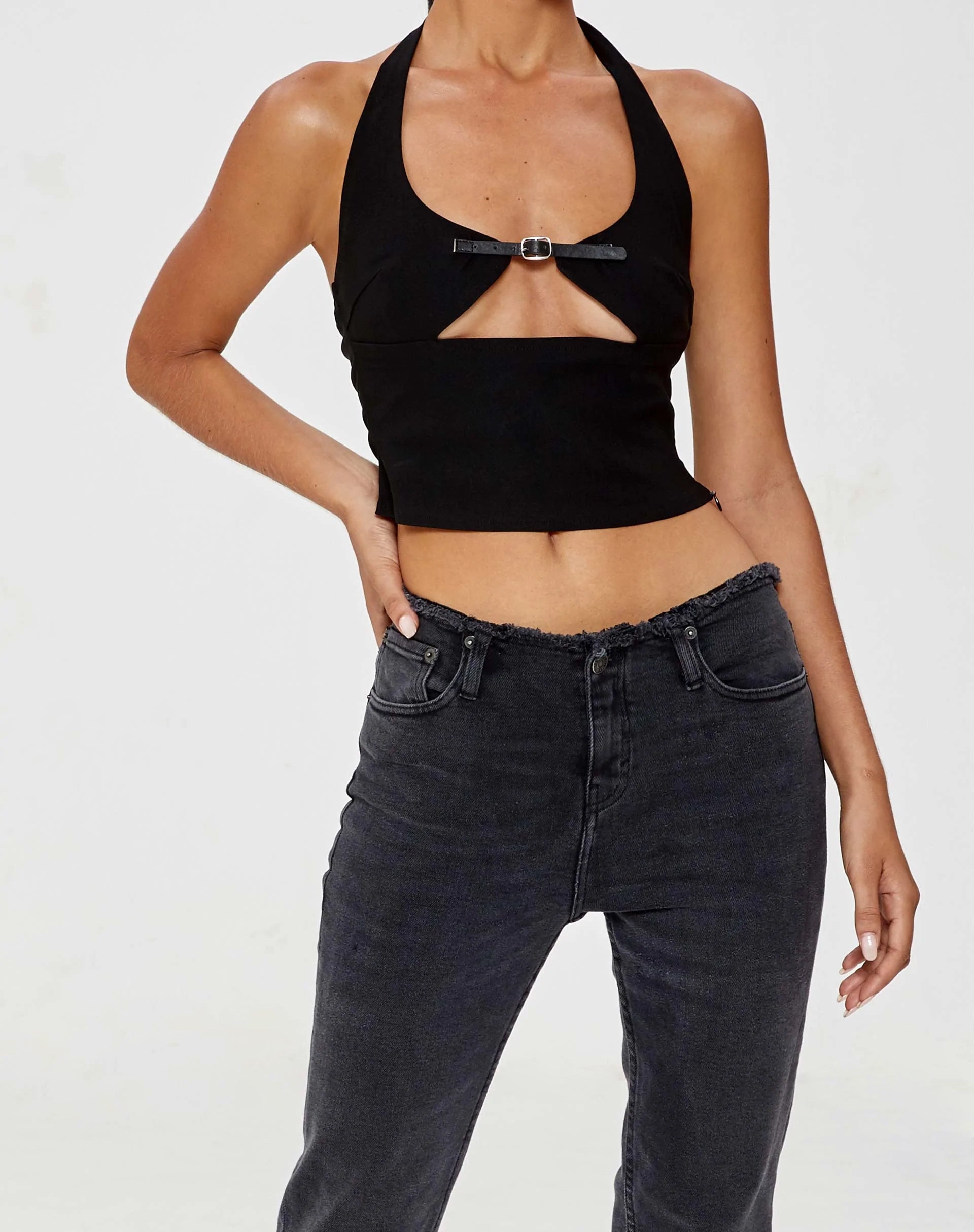 Image of Vicauci Ausgeschnittenes Top in Schwarz