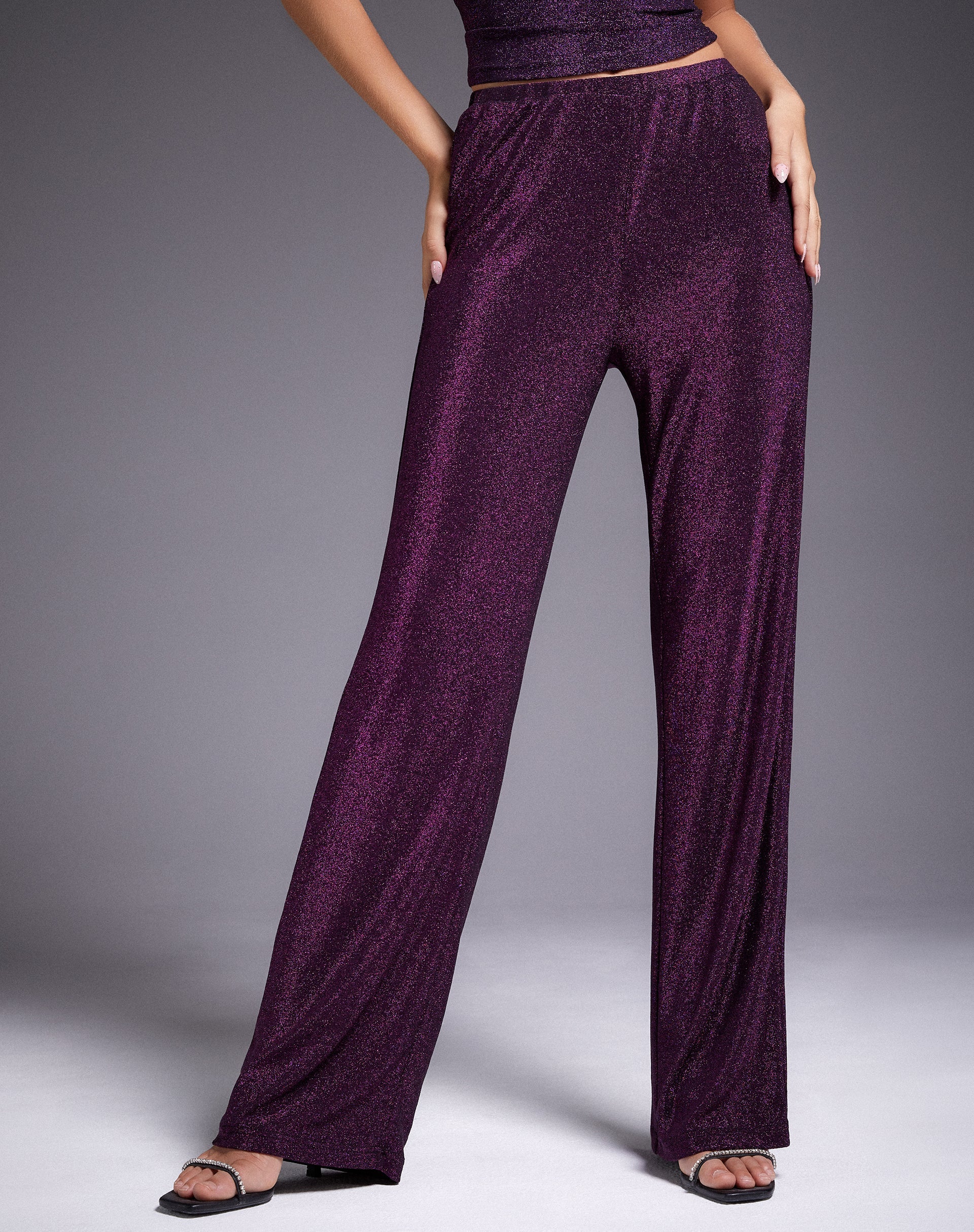 Image of Niran Hose mit weitem Bein in Slinky Glitter Dunkelviolett
