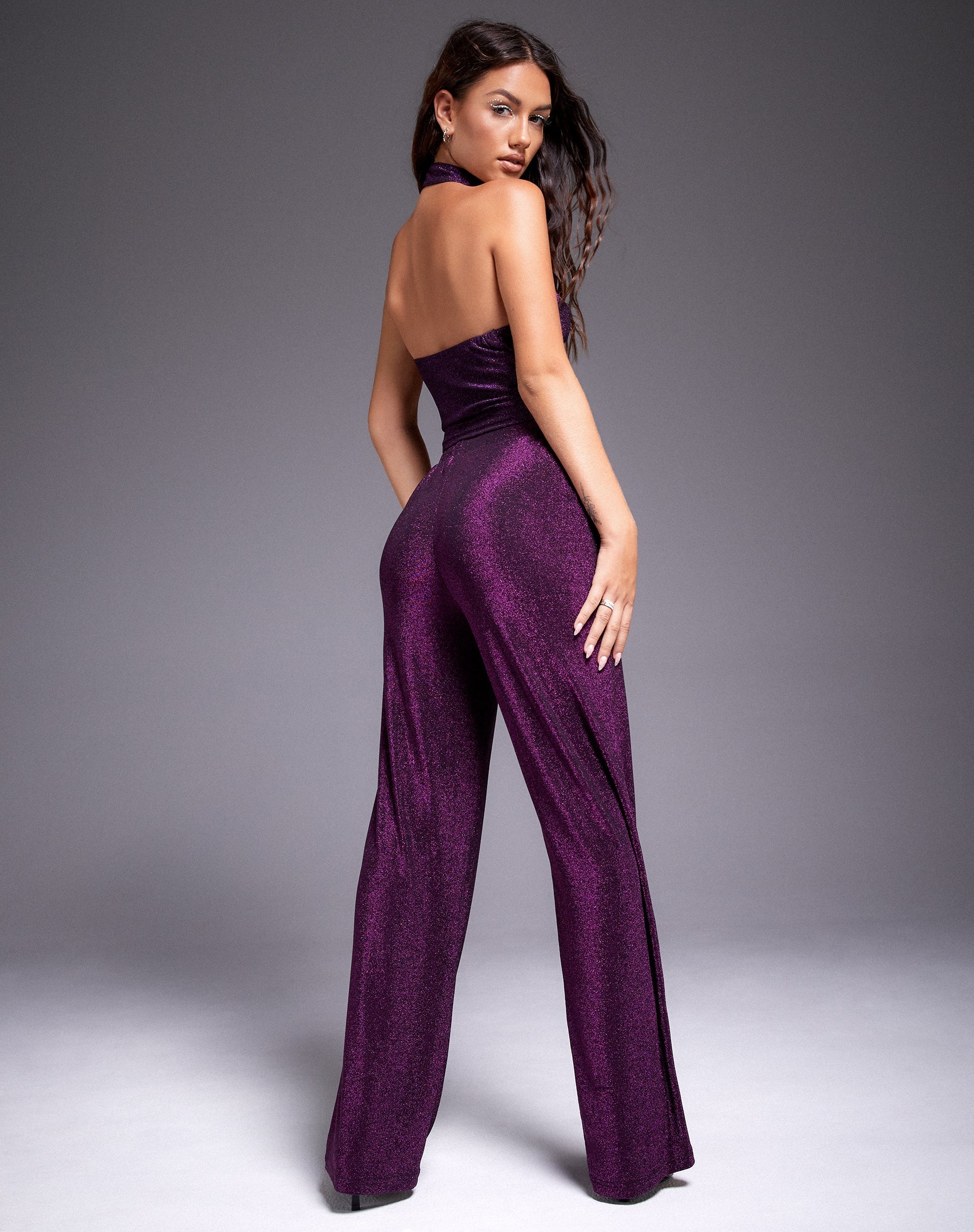 Image of Niran Hose mit weitem Bein in Slinky Glitter Dunkelviolett