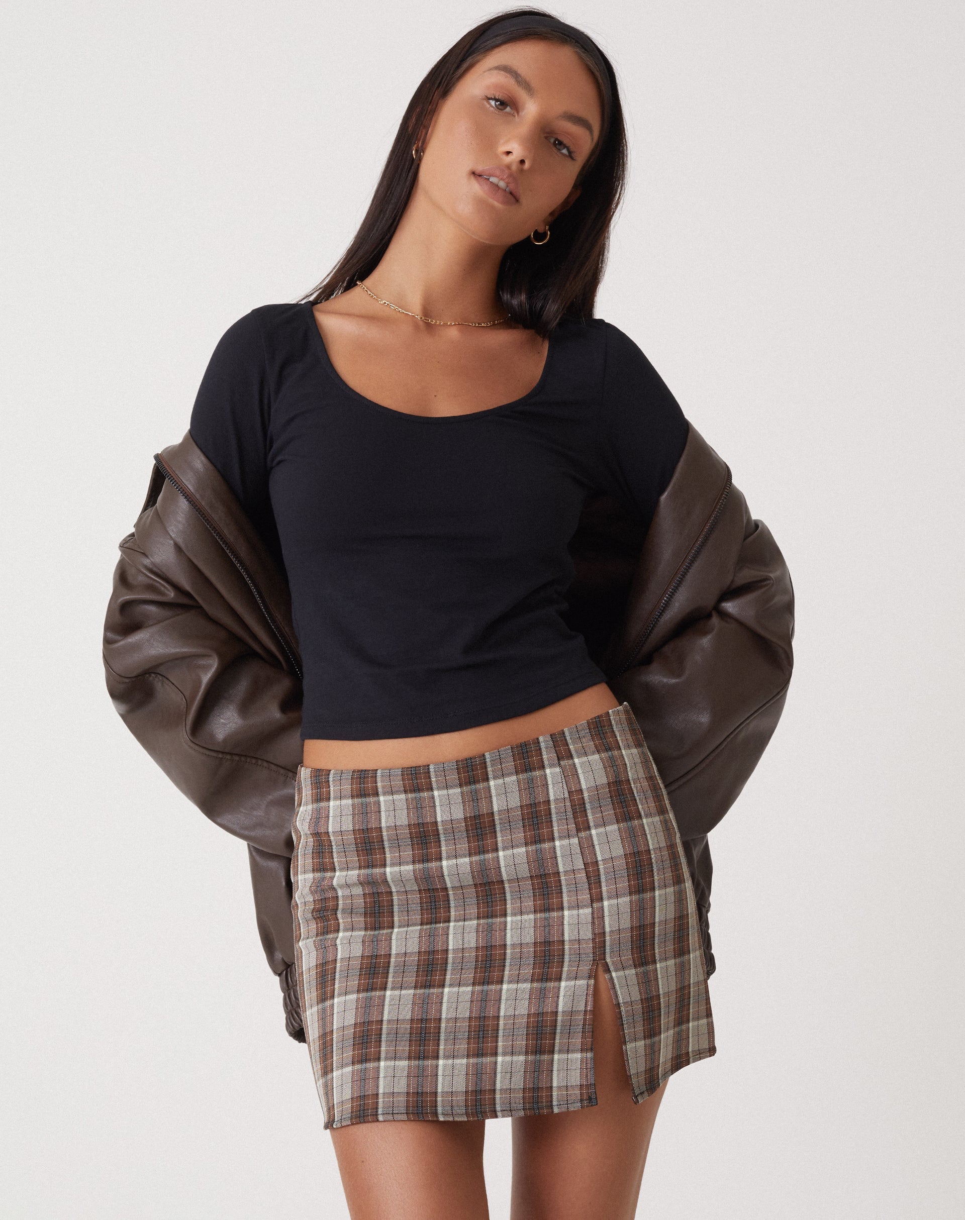MOTEL X OLIVIA NEILL Pelma Minirock in Karo Tan Braun