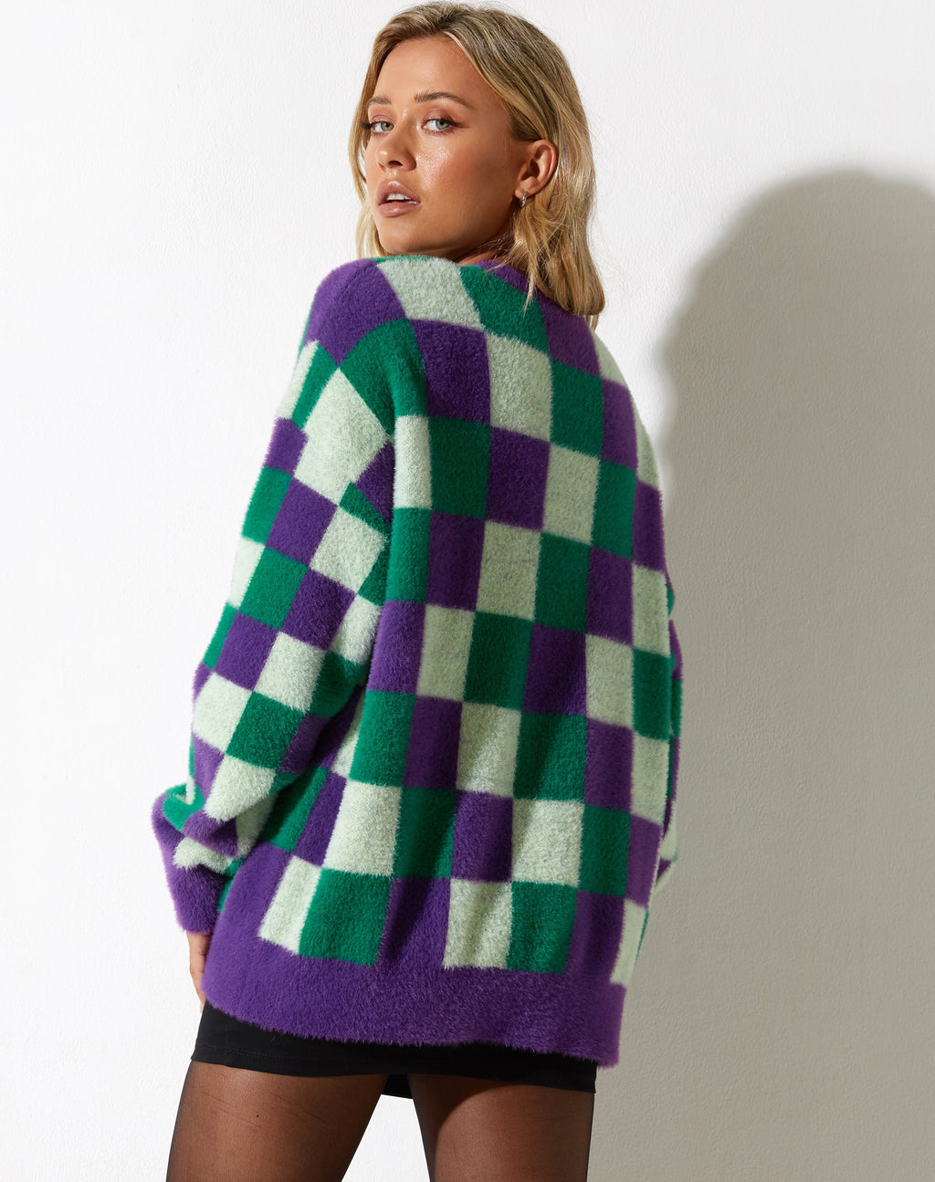 Namari Pullover in Karo Grün Violett