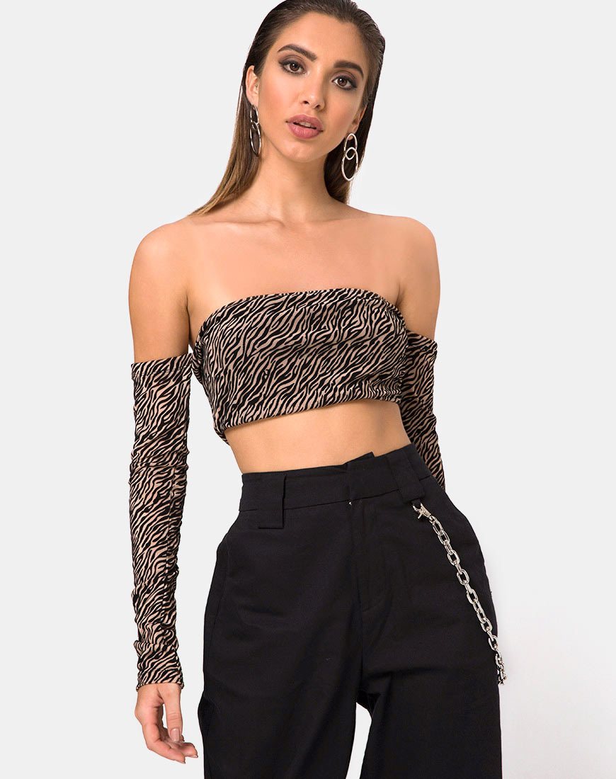 Image of Nareen Off Shoulder Top aus Tigernetz Tan