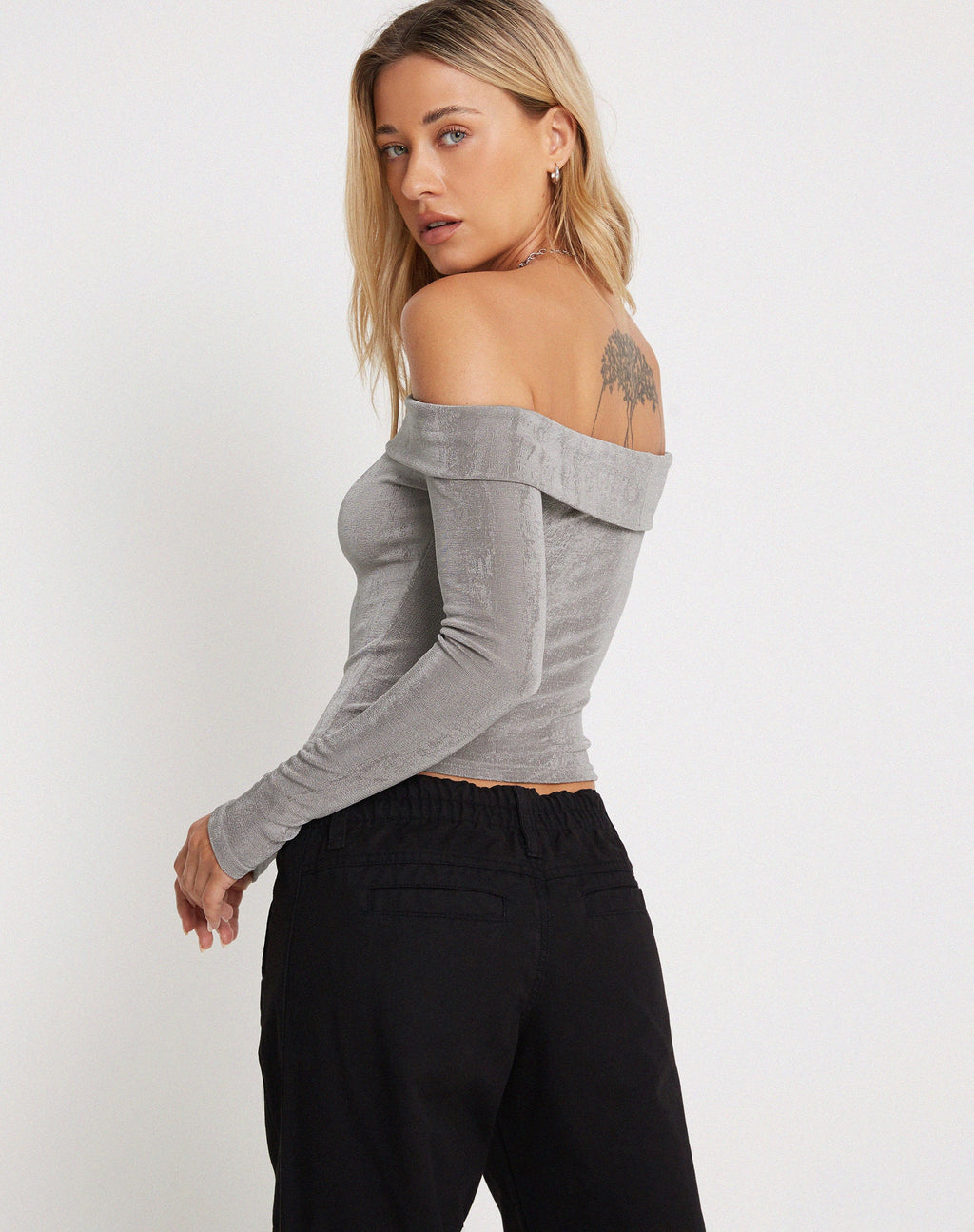 Nasari Bardot-Top in Grau