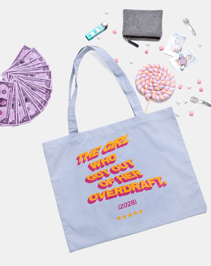 Image of Tote Bag in Soft Blue mit Überziehungskredit Text Text X Top Girl