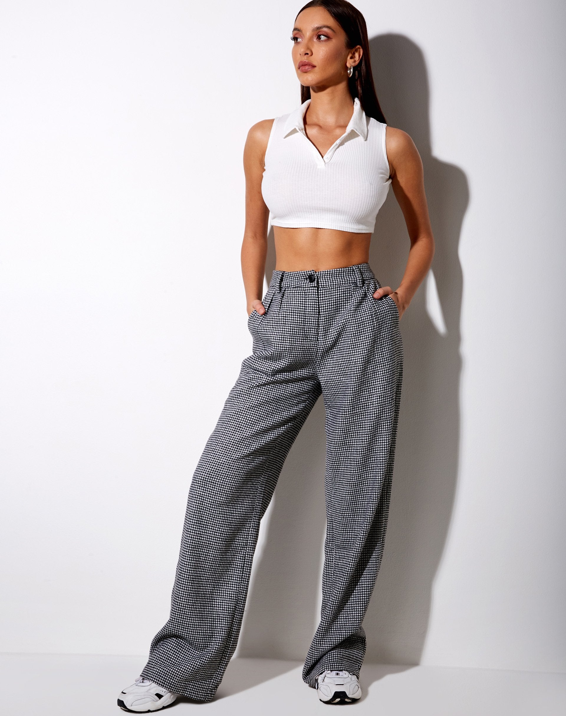 Image of Natania Hose in Dogtooth Schwarz und Weiß