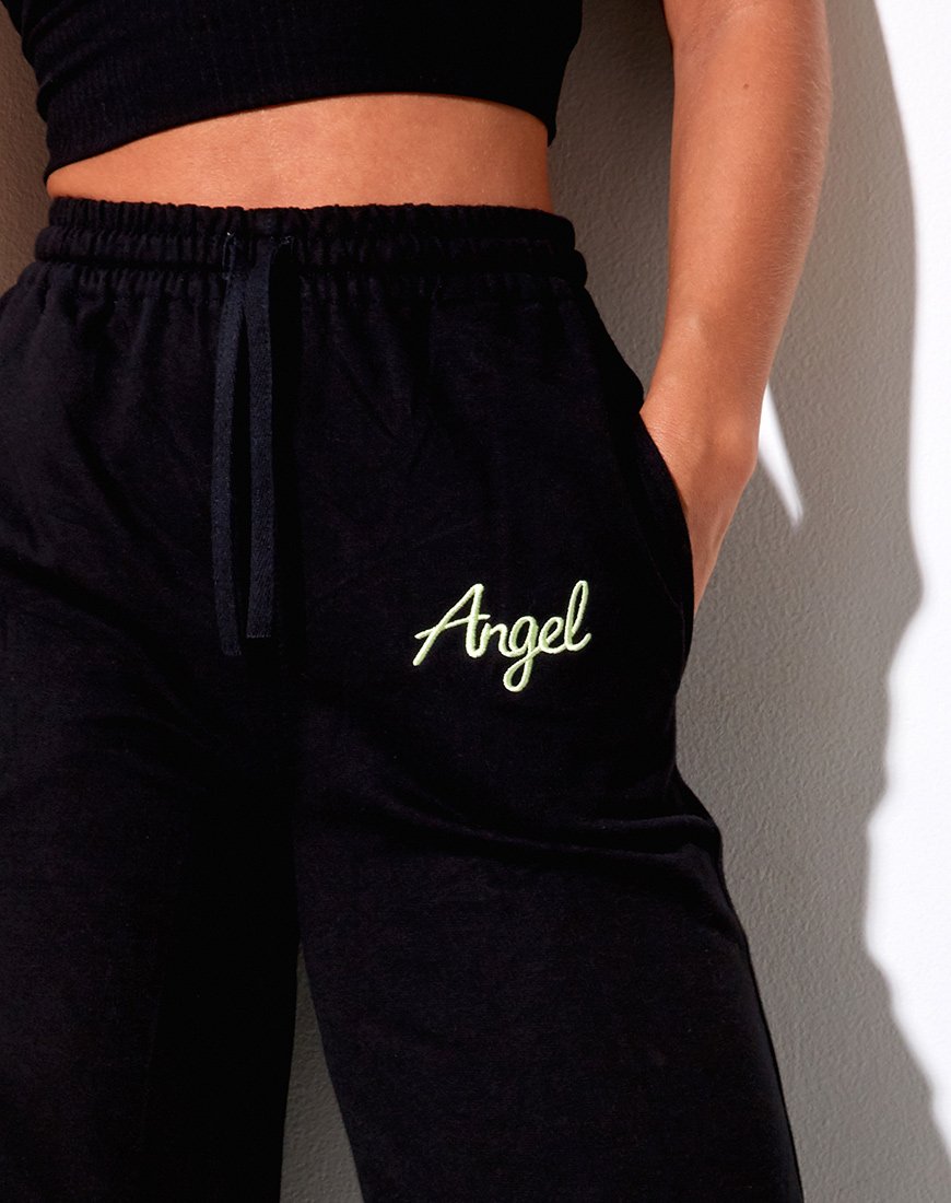 Nattan Jogger in Schwarz 'Angel' Stickerei in Neongrün