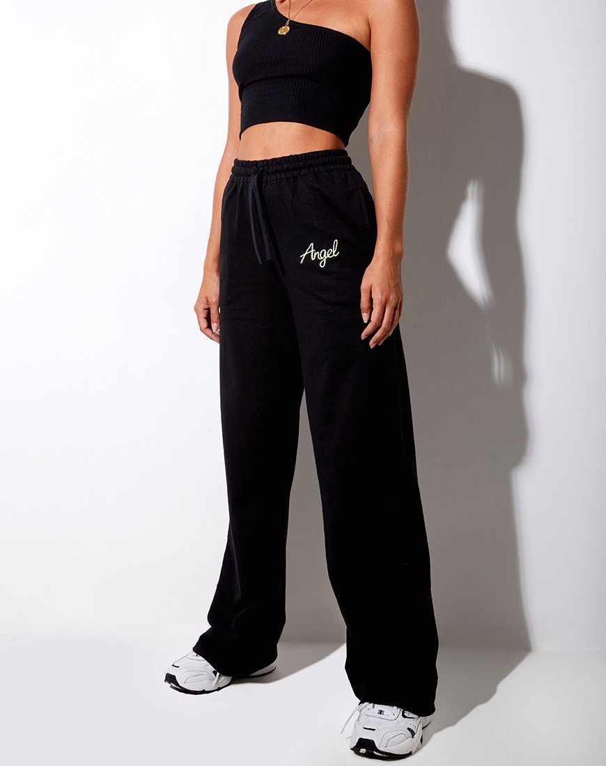 Nattan Jogger in Schwarz 'Angel' Stickerei in Neongrün