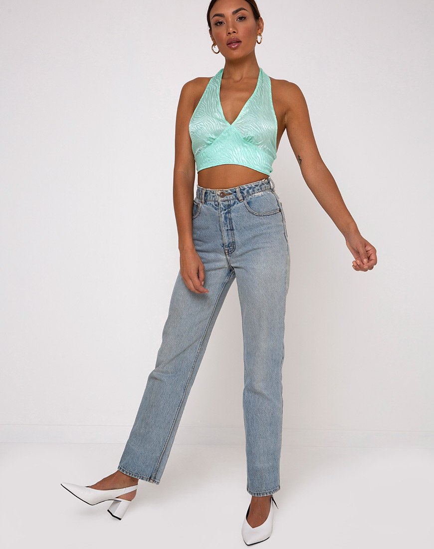 Bild von Naya Crop Top in Satin Zebra Aquamarin