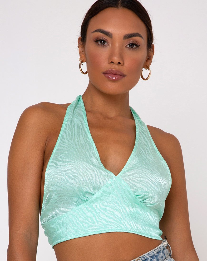 Bild von Naya Crop Top in Satin Zebra Aquamarin