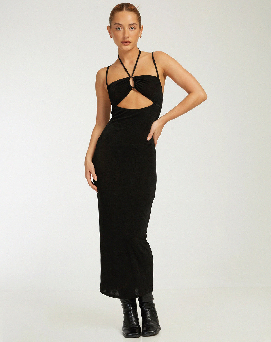 Nayara ausgeschnittenes Maxikleid in Schwarz