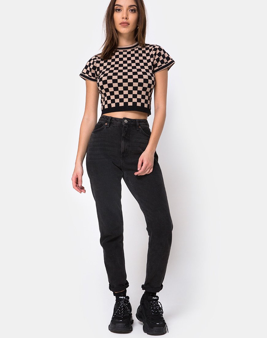 Image of Nelle Crop Top im Schachbrettmuster Tan