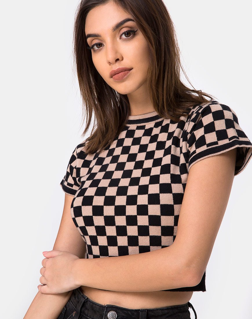 Image of Nelle Crop Top im Schachbrettmuster Tan