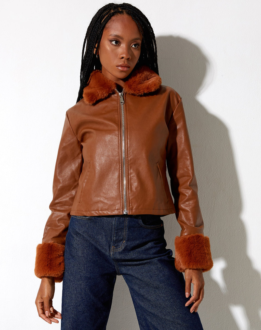 Neliya Jacke in Pu-Braun