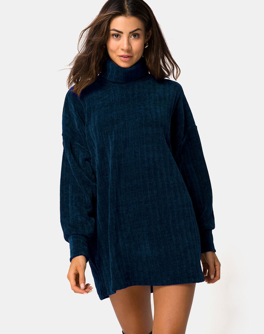 Neve Oversize-Pulloverkleid aus Chenille Blau