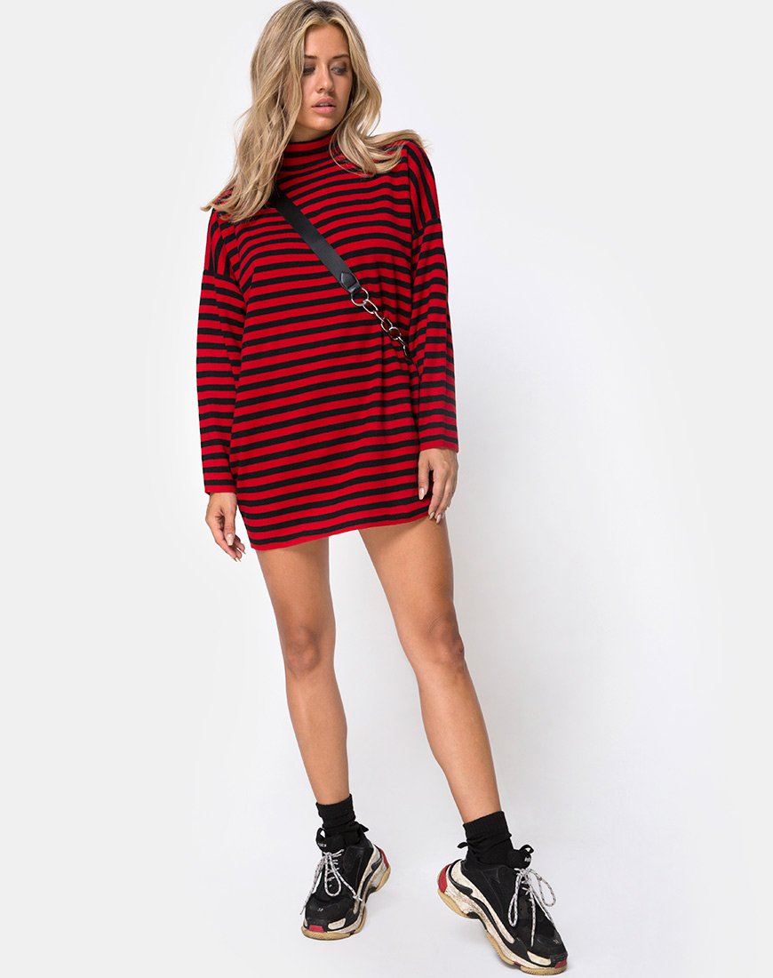 Image of Neivie Pullover in Streifen horizontal Schwarz / Rot