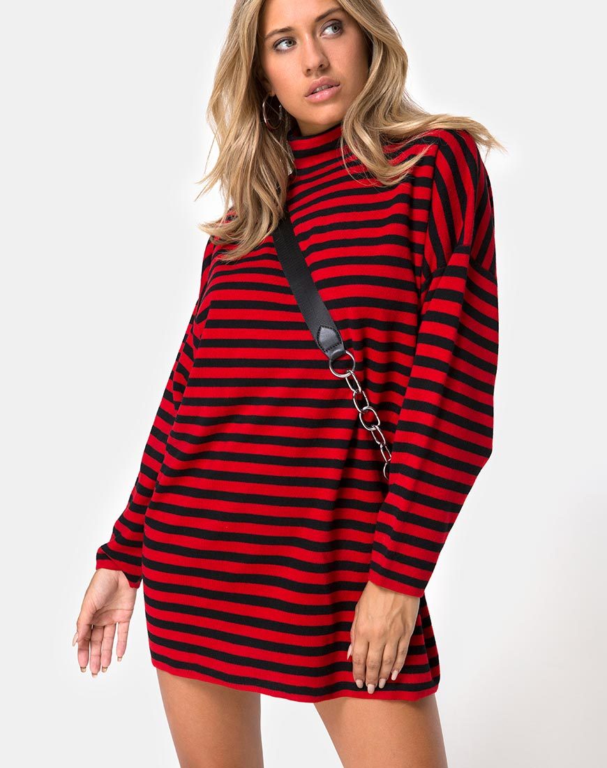 Neivie Pullover in Streifen horizontal Schwarz / Rot