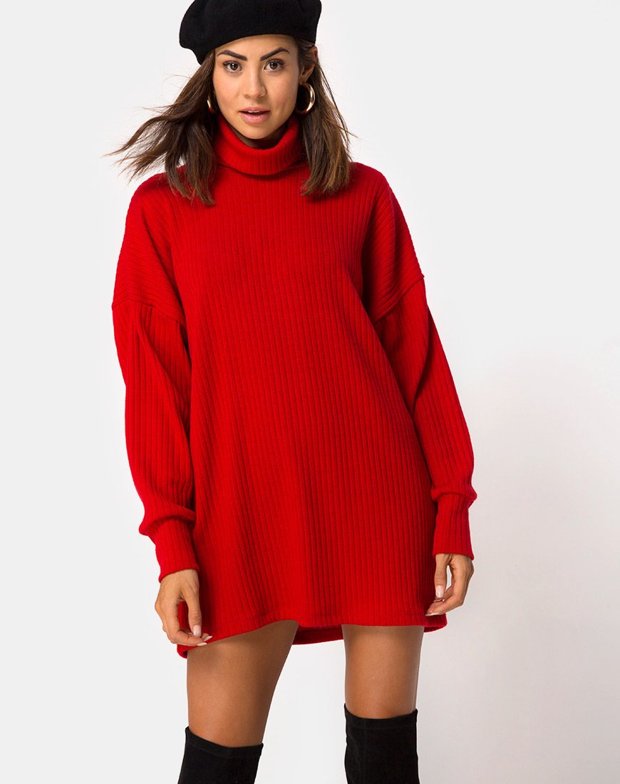 Neve Hochgeschlossenes Kleid in Rot