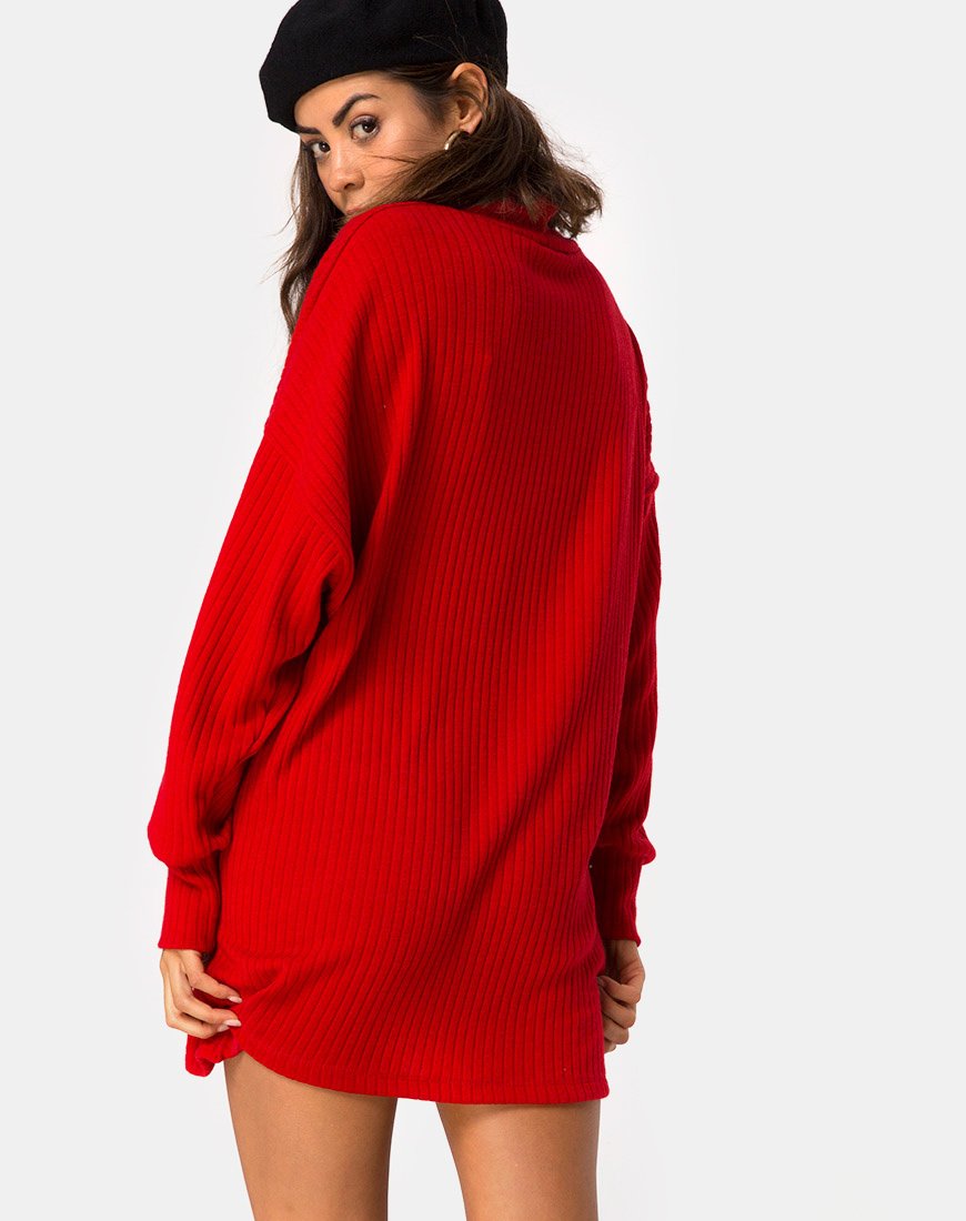 Neve Hochgeschlossenes Kleid in Rot