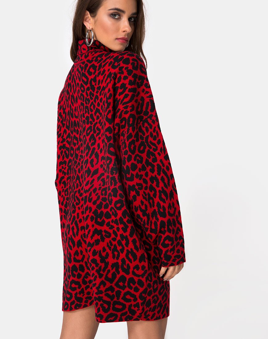 Image of Neivie Pullover Kleid aus Tierstrick Rot