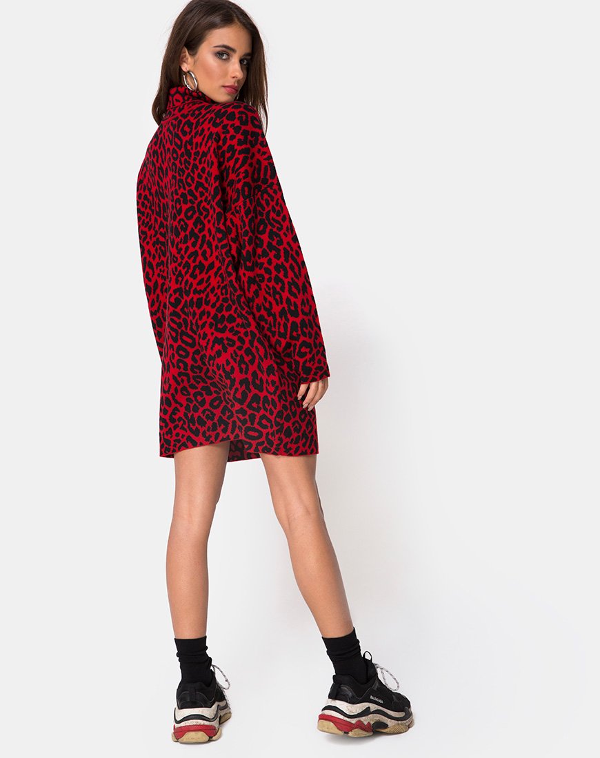 Image of Neivie Pullover Kleid aus Tierstrick Rot